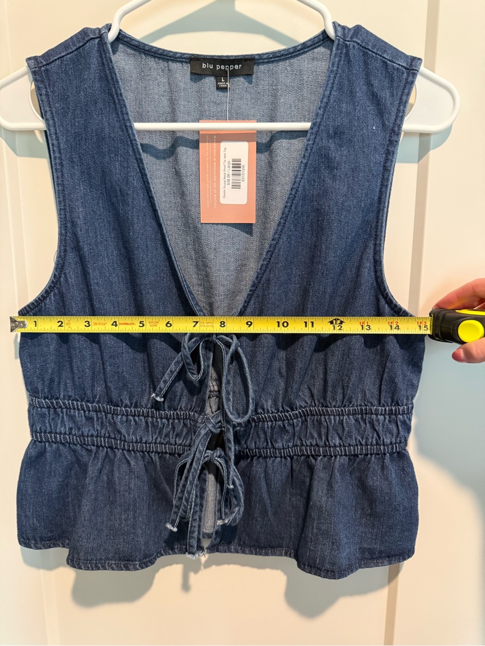 Blu Pepper Blue Denim Tie-Front Peplum Vest - Picture 2 of 6